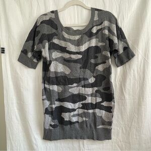 Express brand. Y2K going out top. Camouflage intarsia knit in black and grey.